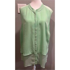 ELIE TAHARI 100% Silk Sleeveless Blouse Top Mint Green, Double layer, Size XL